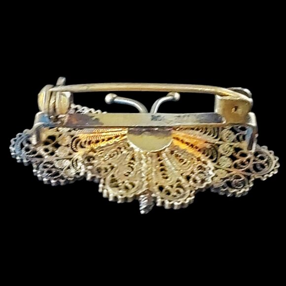 Vintage Mid-Century Gold Vermeil Overlay Filigree Butterfly Brooch/Pin - Picture 6 of 9